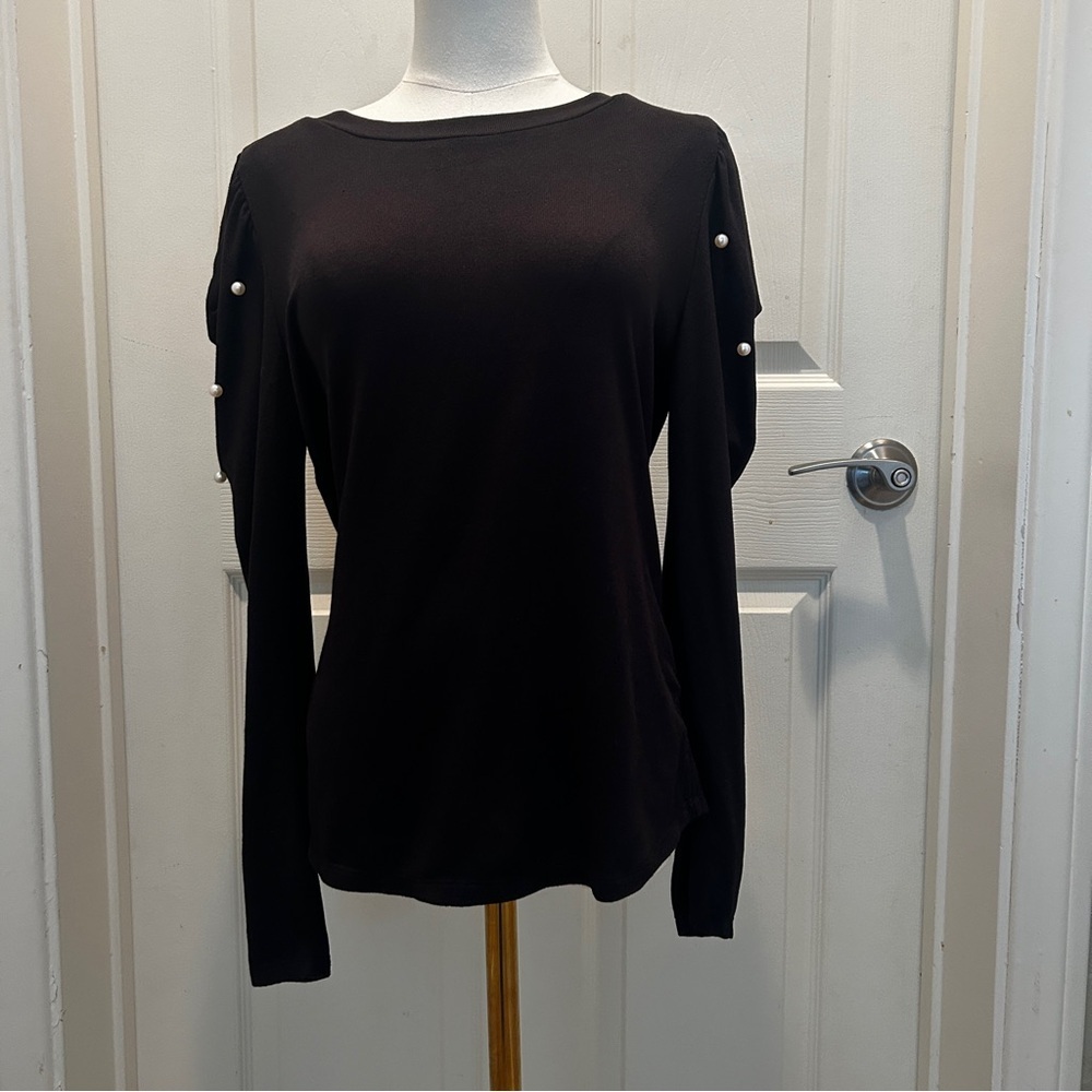 Chenault Black Blouse with Pearl Sleeve Details in Size Medium
